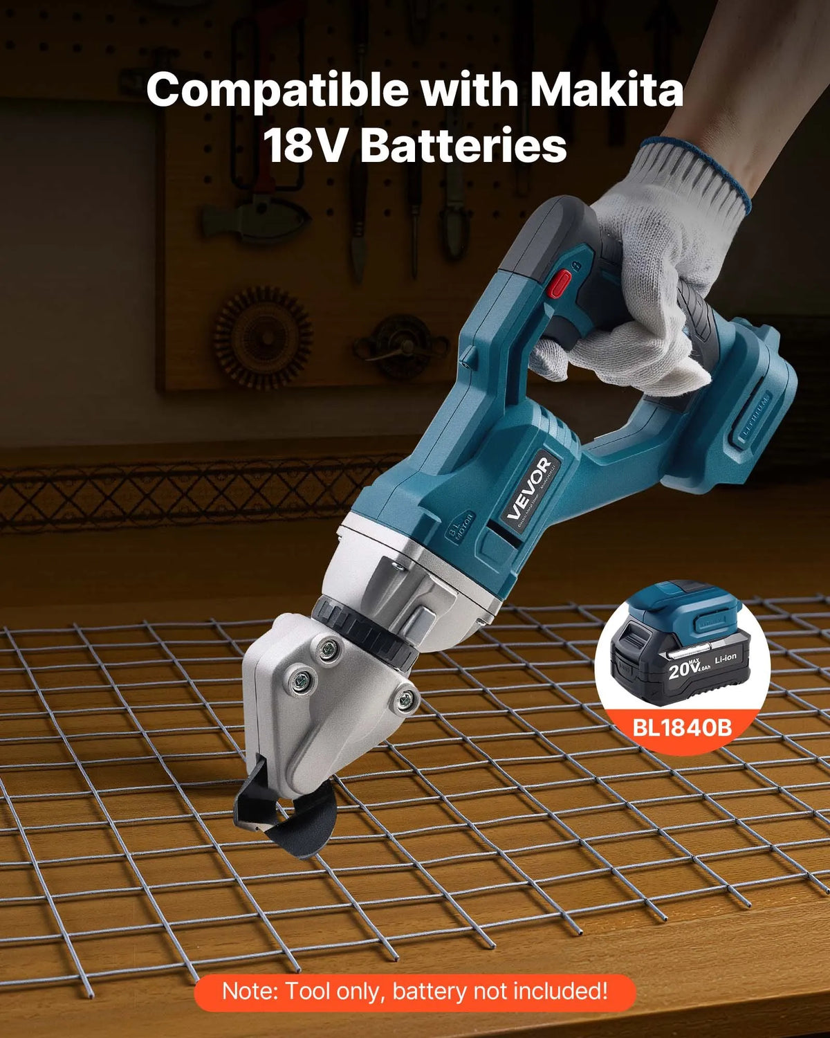 VEVOR Cordless Sheet Metal Shear with 360° Rotating Cutting Head, Dual Blades, Speed up to 25,000 RPM, for Cutting up to 1.22 mm Galvanised Steel, 1 mm Stainless Steel, Aluminium Sheet, Plastic and Cardboard