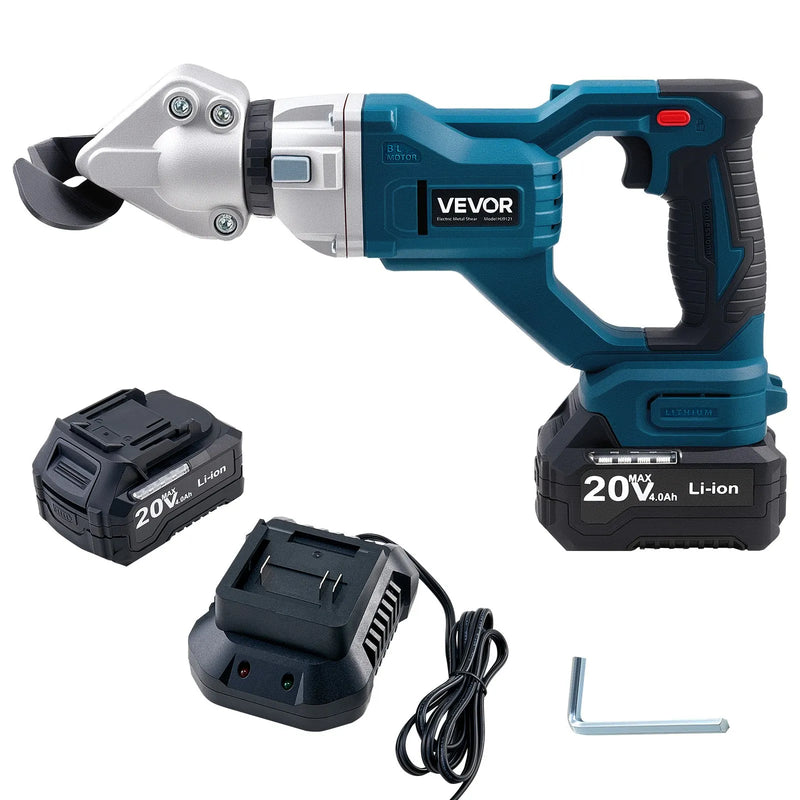 VEVOR bezvadu lokšņu metāla griezējs ar 360° grozāmu galvu, dubultiem asmeņiem, 20 V, 2800 gāj./min, paredzēts līdz 1,22 mm cinkota tērauda, 1 mm nerūsējošā tērauda, alumīnija, plastmasas un kartona griešanai