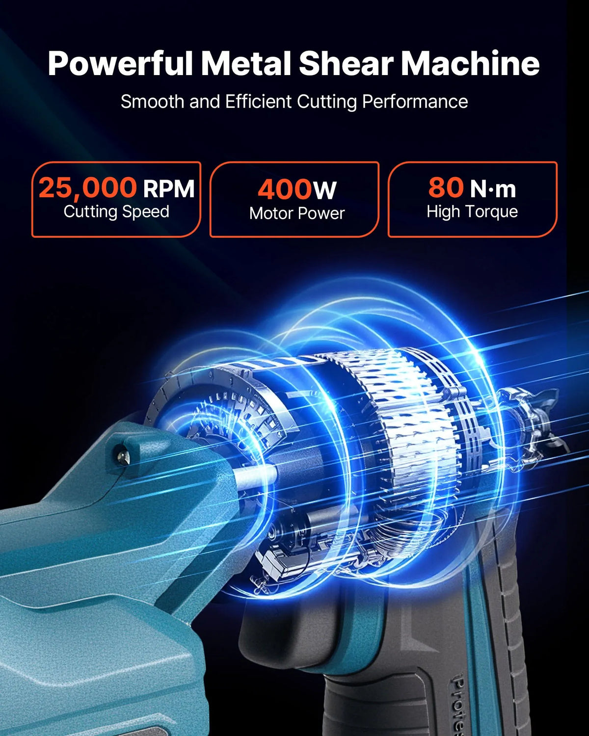 VEVOR Cordless Sheet Metal Shear with 360° Rotating Head, Dual Blades, 20V, 2800 Strokes/min, for Cutting up to 1.22 mm Galvanised Steel, 1 mm Stainless Steel, Aluminium, Plastic and Cardboard