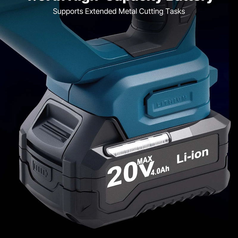 VEVOR bezvadu lokšņu metāla griezējs ar 360° grozāmu galvu, dubultiem asmeņiem, 20 V, 2800 gāj./min, paredzēts līdz 1,22 mm cinkota tērauda, 1 mm nerūsējošā tērauda, alumīnija, plastmasas un kartona griešanai
