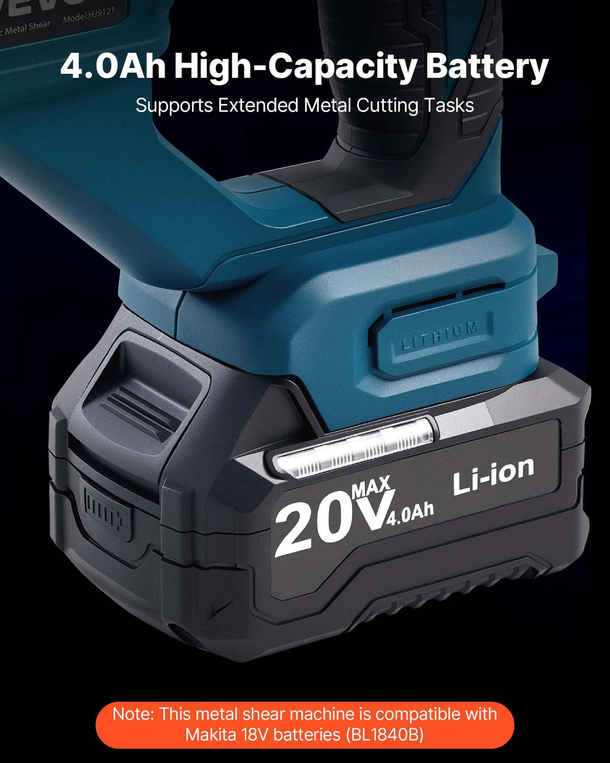 VEVOR Cordless Sheet Metal Shear with 360° Rotating Head, Dual Blades, 20V, 2800 Strokes/min, for Cutting up to 1.22 mm Galvanised Steel, 1 mm Stainless Steel, Aluminium, Plastic and Cardboard