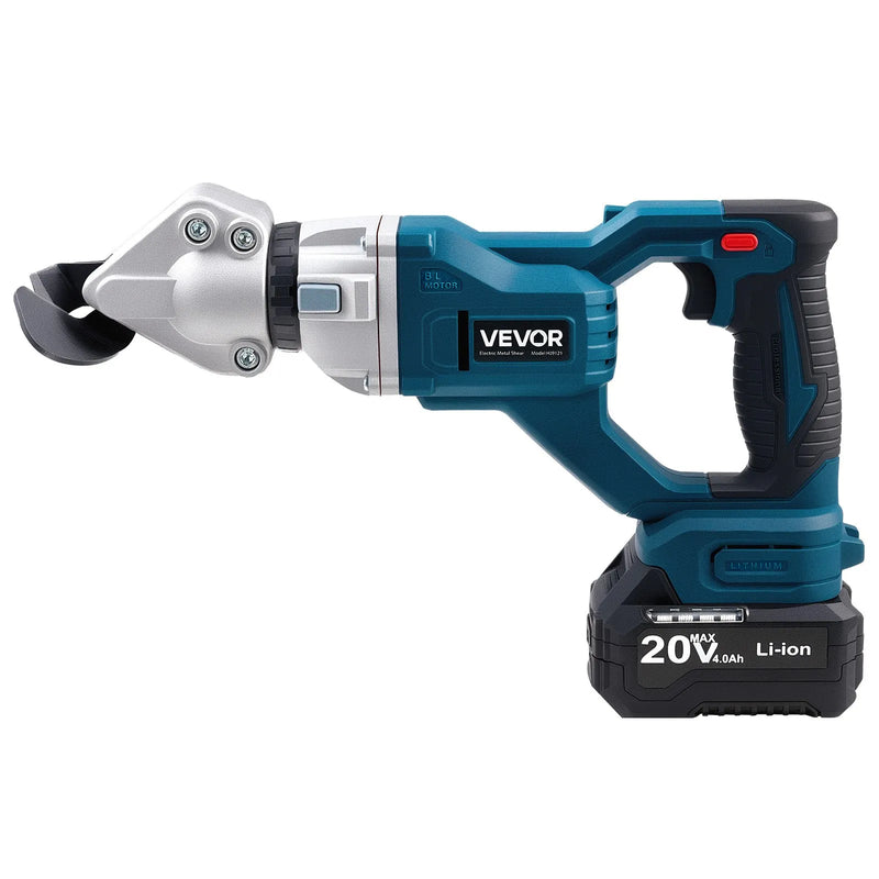 VEVOR bezvadu lokšņu metāla griezējs ar 360° grozāmu galvu, dubultiem asmeņiem, 20 V, 2800 gāj./min, paredzēts līdz 1,22 mm cinkota tērauda, 1 mm nerūsējošā tērauda, alumīnija, plastmasas un kartona griešanai