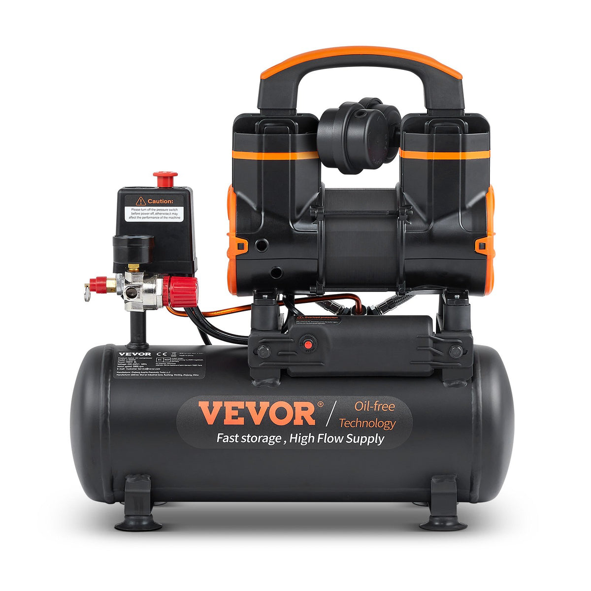 VEVOR Air Compressor 7.95 L, 900 W, 2.2 CFM @ 90 PSI, 70 dB, Ultra-Quiet, Oil-Free