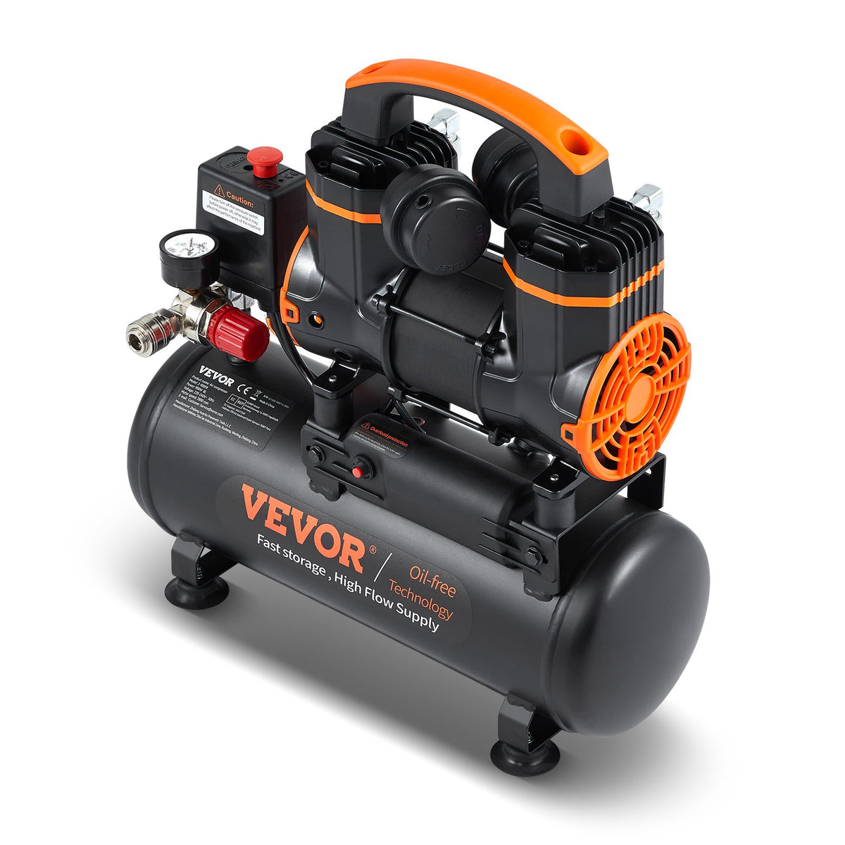 VEVOR Air Compressor 7.95 L, 900 W, 2.2 CFM @ 90 PSI, 70 dB, Ultra-Quiet, Oil-Free