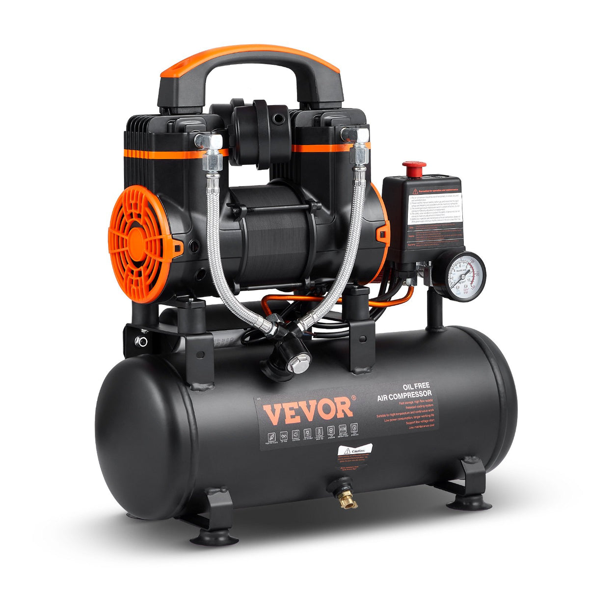VEVOR Air Compressor 7.95 L, 900 W, 2.2 CFM @ 90 PSI, 70 dB, Ultra-Quiet, Oil-Free