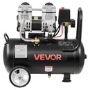 VEVOR bezeļļas gaisa kompresors 24 l, 1,1 kW, 68 l/min pie 6,2 bar, maksimālais spiediens 8 bar, uz riteņiem riepu piepumpēšanai, krāsošanai un pneimatiskajiem instrumentiem