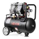 VEVOR bezeļļas gaisa kompresors 24 l, 1,1 kW, 68 l/min pie 6,2 bar, maksimālais spiediens 8 bar, uz riteņiem riepu piepumpēšanai, krāsošanai un pneimatiskajiem instrumentiem