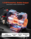 VEVOR bezeļļas gaisa kompresors 24 l, 1,1 kW, 68 l/min pie 6,2 bar, maksimālais spiediens 8 bar, uz riteņiem riepu piepumpēšanai, krāsošanai un pneimatiskajiem instrumentiem