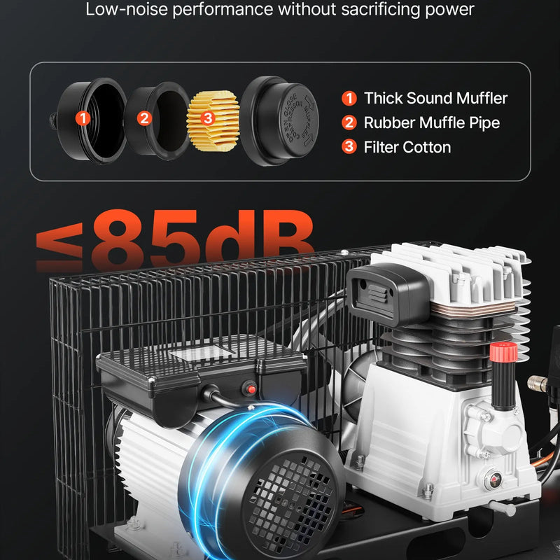 VEVOR gaisa kompresors 100 l, 3 kW siksnas piedziņas kompresors ar tvertni, 226 l/min pie 6,2 bar, maksimālais spiediens 10 bar, uz riteņiem autoservisam, krāsošanai un pneimatiskajiem instrumentiem