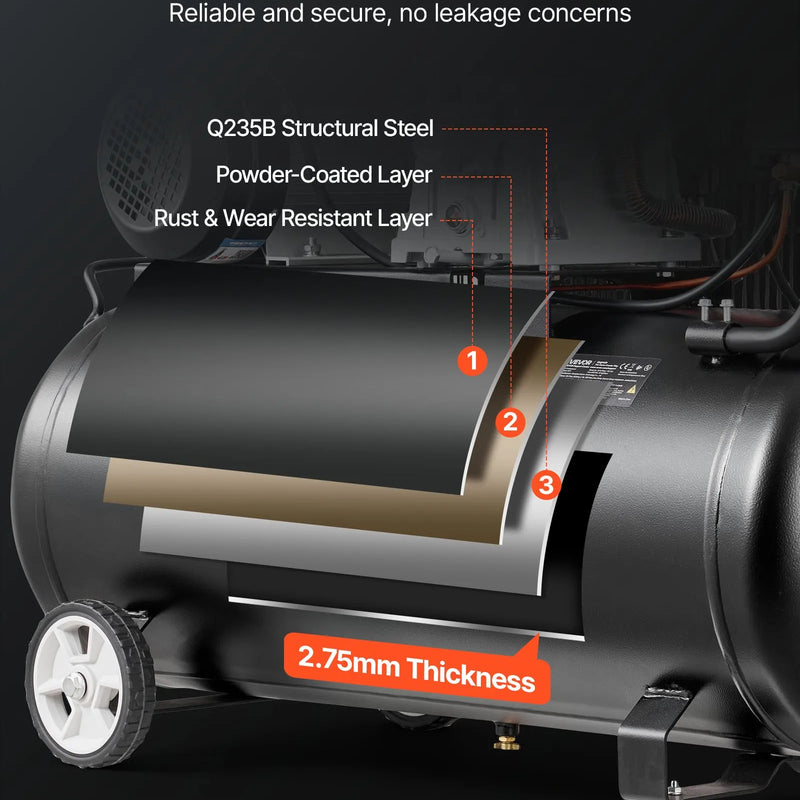 VEVOR gaisa kompresors 100 l, 3 kW siksnas piedziņas kompresors ar tvertni, 226 l/min pie 6,2 bar, maksimālais spiediens 10 bar, uz riteņiem autoservisam, krāsošanai un pneimatiskajiem instrumentiem