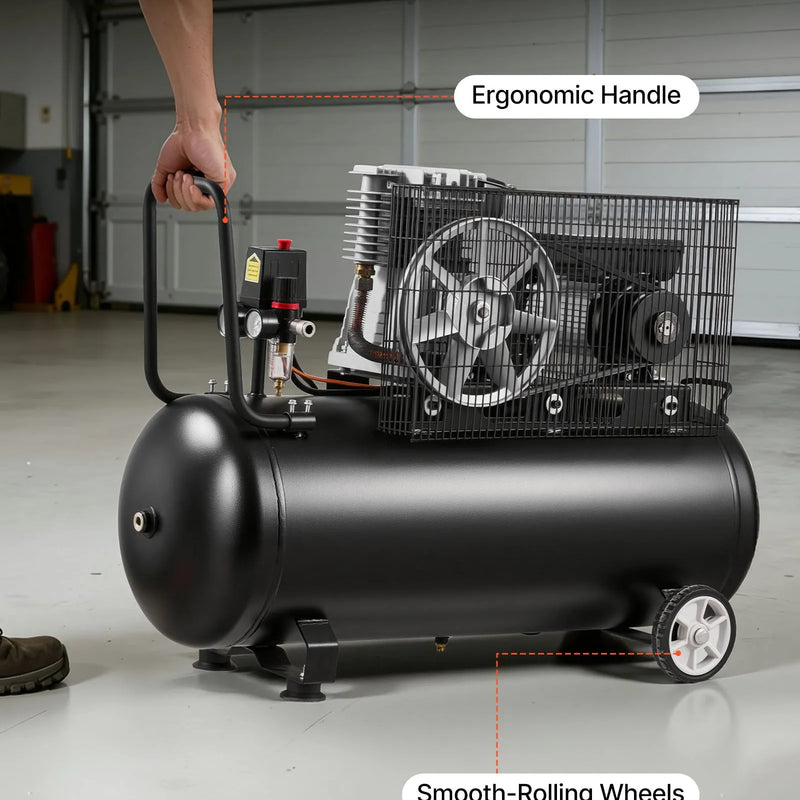 VEVOR gaisa kompresors 100 l, 3 kW siksnas piedziņas kompresors ar tvertni, 226 l/min pie 6,2 bar, maksimālais spiediens 10 bar, uz riteņiem autoservisam, krāsošanai un pneimatiskajiem instrumentiem