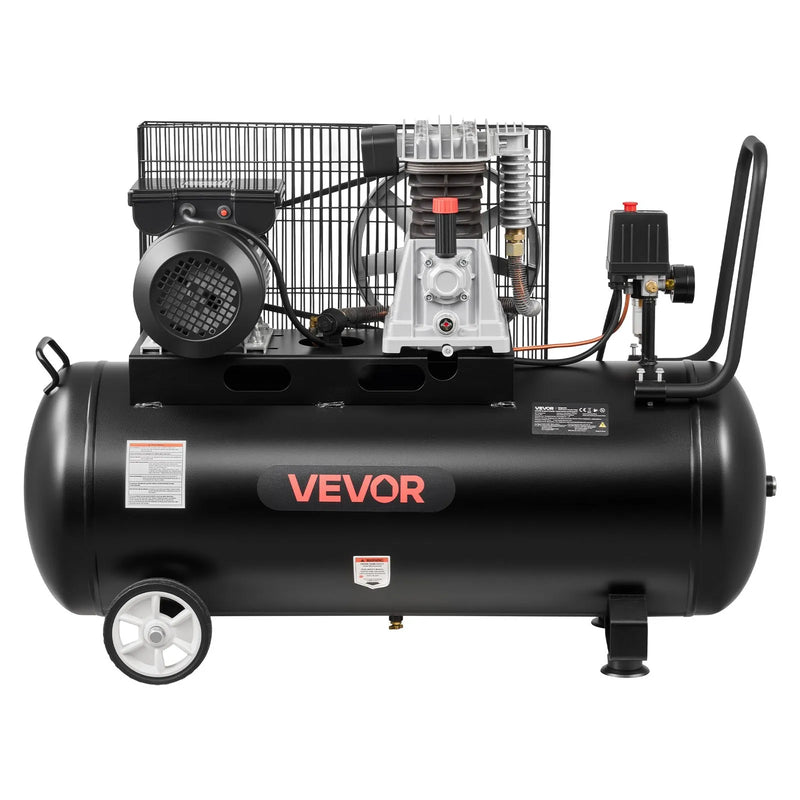 VEVOR gaisa kompresors 100 l, 3 kW siksnas piedziņas kompresors ar tvertni, 226 l/min pie 6,2 bar, maksimālais spiediens 10 bar, uz riteņiem autoservisam, krāsošanai un pneimatiskajiem instrumentiem