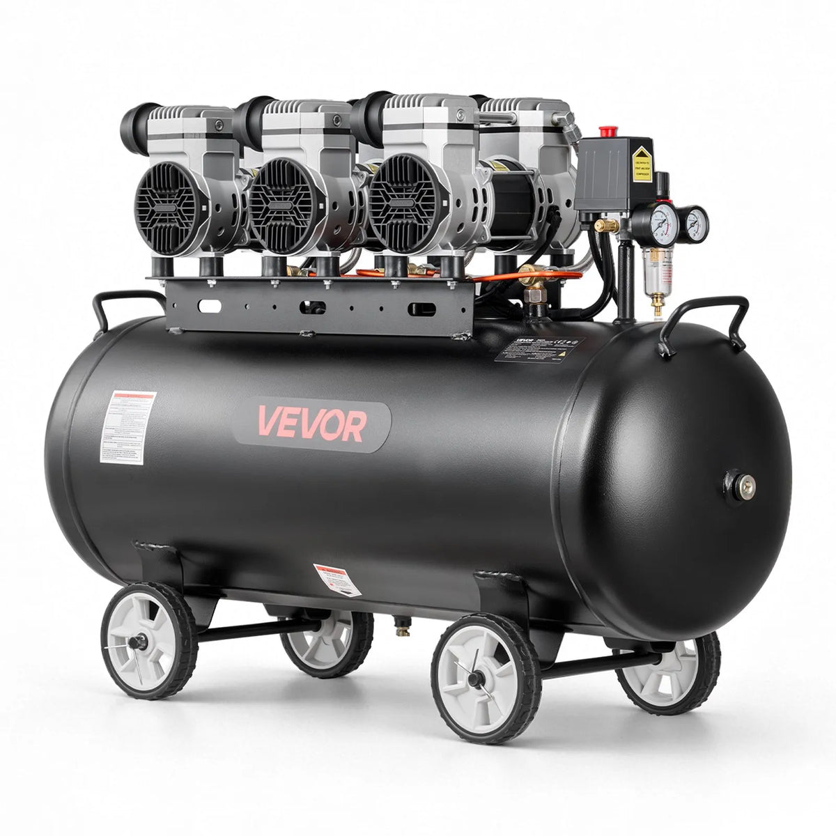 VEVOR õlivaba õhukompressor 100 l, 3 kW, 198 l/min, 8 bar, ratastel kompressor rehvide täispumpamiseks, värvimiseks ja pneumaatiliste tööriistade jaoks