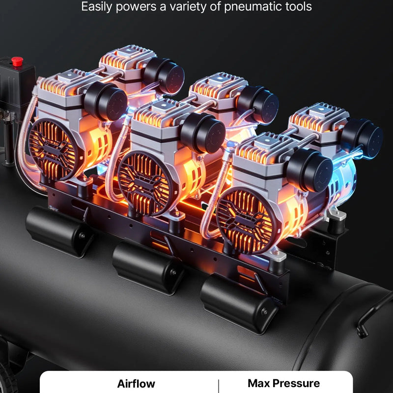 VEVOR bezeļļas gaisa kompresors 100 l, 3 kW, 198 l/min, 8 bar, kompresors uz riteņiem riepu piepumpēšanai, krāsošanai un pneimatiskajiem instrumentiem