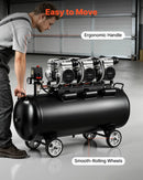VEVOR bezeļļas gaisa kompresors 100 l, 3 kW, 198 l/min, 8 bar, kompresors uz riteņiem riepu piepumpēšanai, krāsošanai un pneimatiskajiem instrumentiem