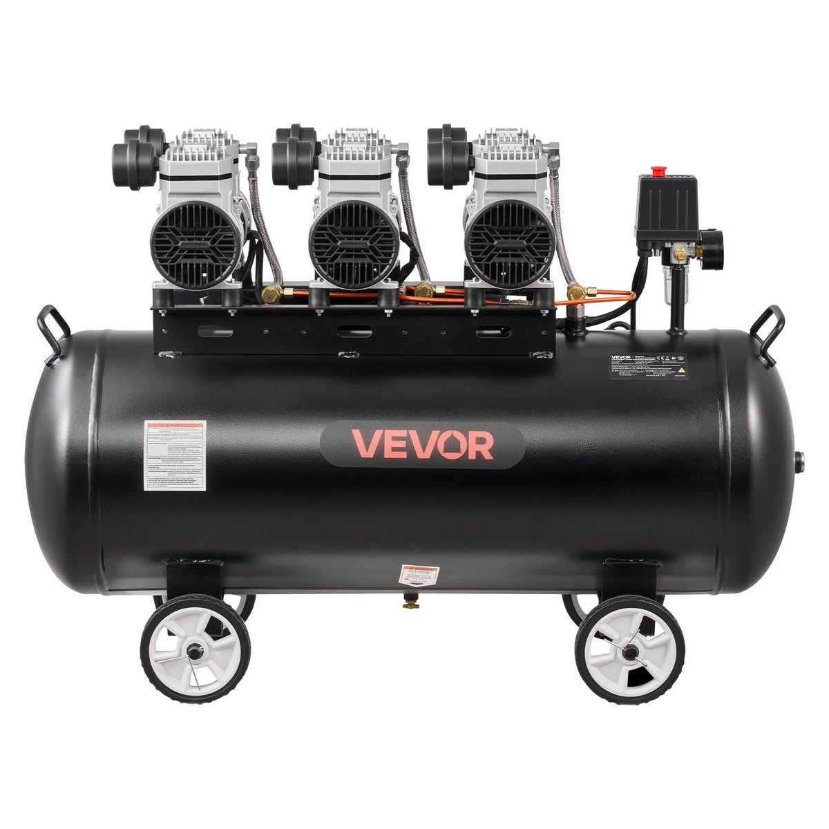 VEVOR õlivaba õhukompressor 100 l, 3 kW, 198 l/min, 8 bar, ratastel kompressor rehvide täispumpamiseks, värvimiseks ja pneumaatiliste tööriistade jaoks