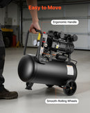 VEVOR bezeļļas gaisa kompresors 30 l, 1,5 kW, 126 l/min pie 6,2 bar, maksimālais spiediens 8 bar, uz riteņiem riepu piepumpēšanai, krāsošanai un pneimatiskajiem instrumentiem