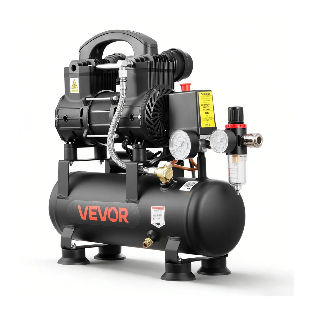 VEVOR õlivaba õhukompressor 6 l, 0,75 kW, 71 l/min, 8 bar, kaasaskantav kompressor rehvide täispumpamiseks, värvimiseks ja pneumaatiliste tööriistade jaoks