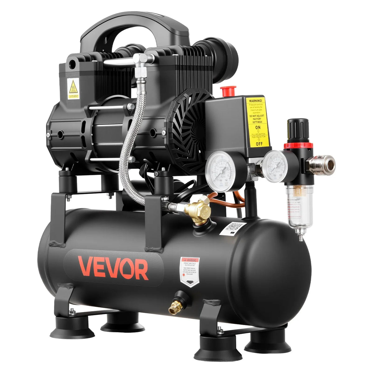 VEVOR õlivaba õhukompressor 6 l, 0,75 kW, 71 l/min, 8 bar, kaasaskantav kompressor rehvide täispumpamiseks, värvimiseks ja pneumaatiliste tööriistade jaoks