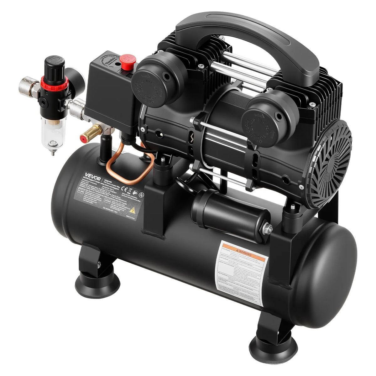 VEVOR õlivaba õhukompressor 6 l, 0,75 kW, 71 l/min, 8 bar, kaasaskantav kompressor rehvide täispumpamiseks, värvimiseks ja pneumaatiliste tööriistade jaoks