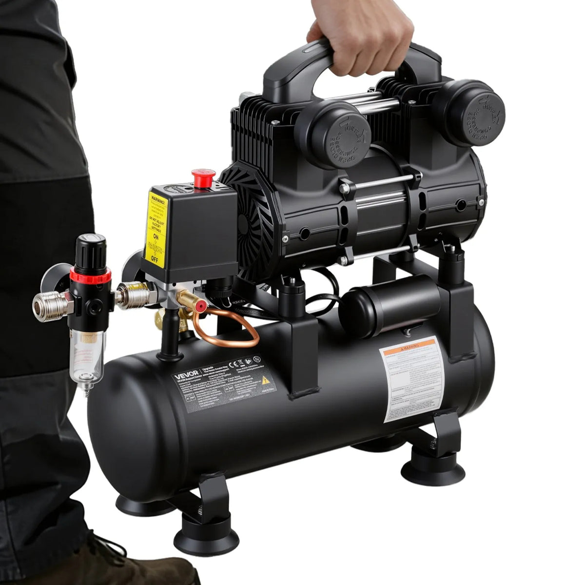 VEVOR õlivaba õhukompressor 6 l, 0,75 kW, 71 l/min, 8 bar, kaasaskantav kompressor rehvide täispumpamiseks, värvimiseks ja pneumaatiliste tööriistade jaoks