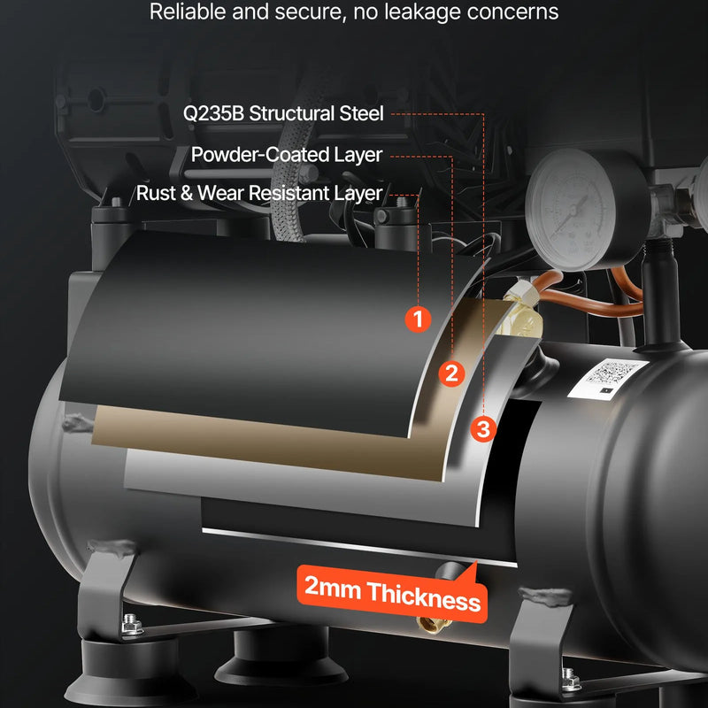 VEVOR bezeļļas gaisa kompresors 6 l, 0,75 kW, 71 l/min, 8 bar, pārnēsājams kompresors riepu piepumpēšanai, krāsošanai un pneimatiskajiem instrumentiem