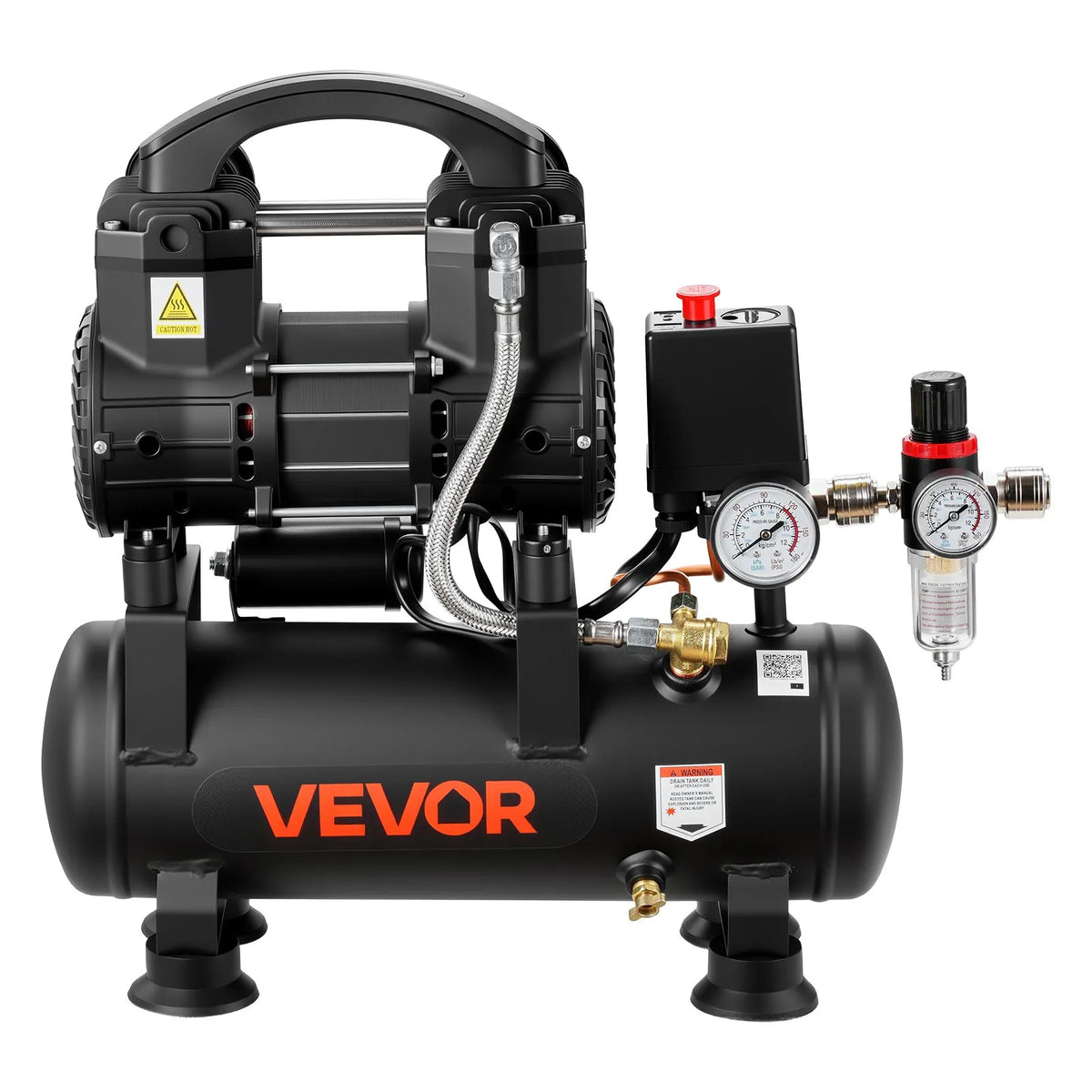 VEVOR õlivaba õhukompressor 6 l, 0,75 kW, 71 l/min, 8 bar, kaasaskantav kompressor rehvide täispumpamiseks, värvimiseks ja pneumaatiliste tööriistade jaoks