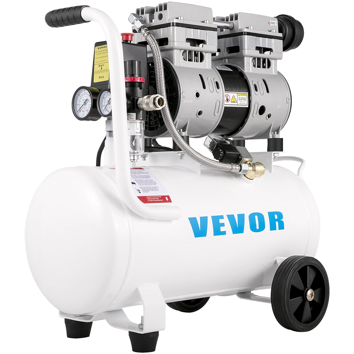 VEVOR gaisa kompresors 21 l, pārnēsājams, 1 HP, bez eļļļas, tērauda tvertne, 750 W, plācenīša tipa, 8 bar (115 PSI), īpaši kluss, mājas remontam un riepu piepumpēšanai