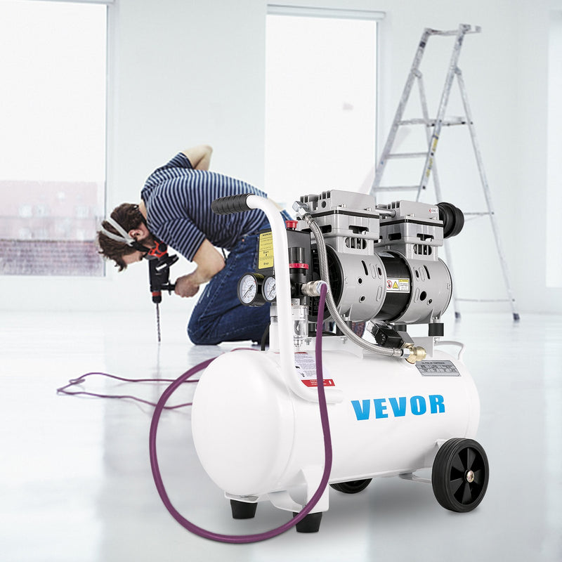 VEVOR gaisa kompresors 21 l, pārnēsājams, 1 HP, bez eļļas, tērauda tvertne, 750 W, plācenīša tipa, 8 bar (115 PSI), īpaši kluss, mājas remontam un riepu piepumpēšanai