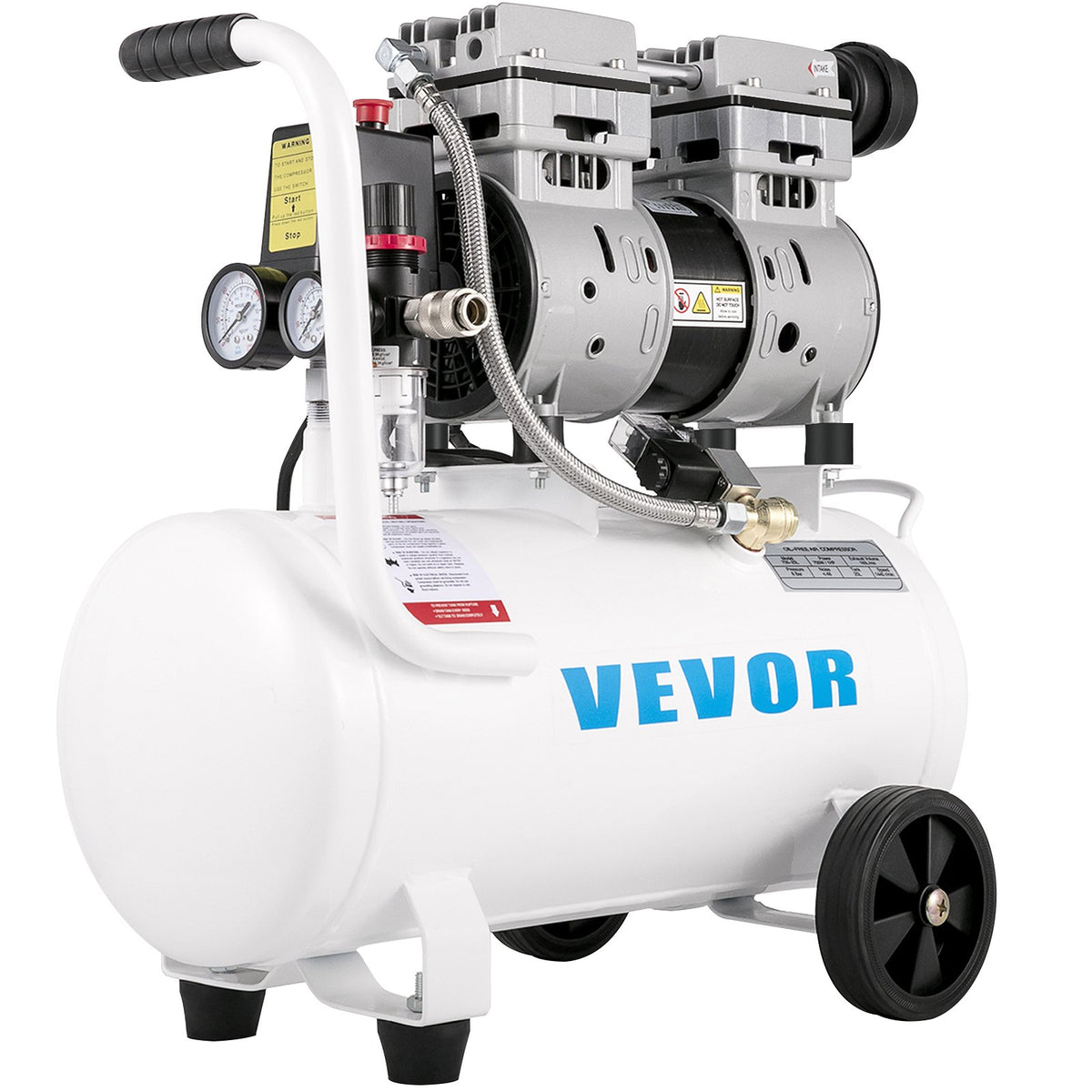 VEVOR gaisa kompresors 21 l, pārnēsājams, 1 HP, bez eļļļas, tērauda tvertne, 750 W, plācenīša tipa, 8 bar (115 PSI), īpaši kluss, mājas remontam un riepu piepumpēšanai
