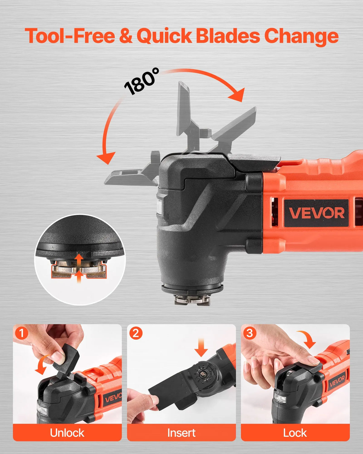 VEVOR Cordless Multi-Function Oscillating Tool 20V with 6 Speeds (8500–17000 OPM), 3.2° Oscillation Angle, 2.0 Ah Battery and Charger, 12 Cutting Accessories and LED Work Light