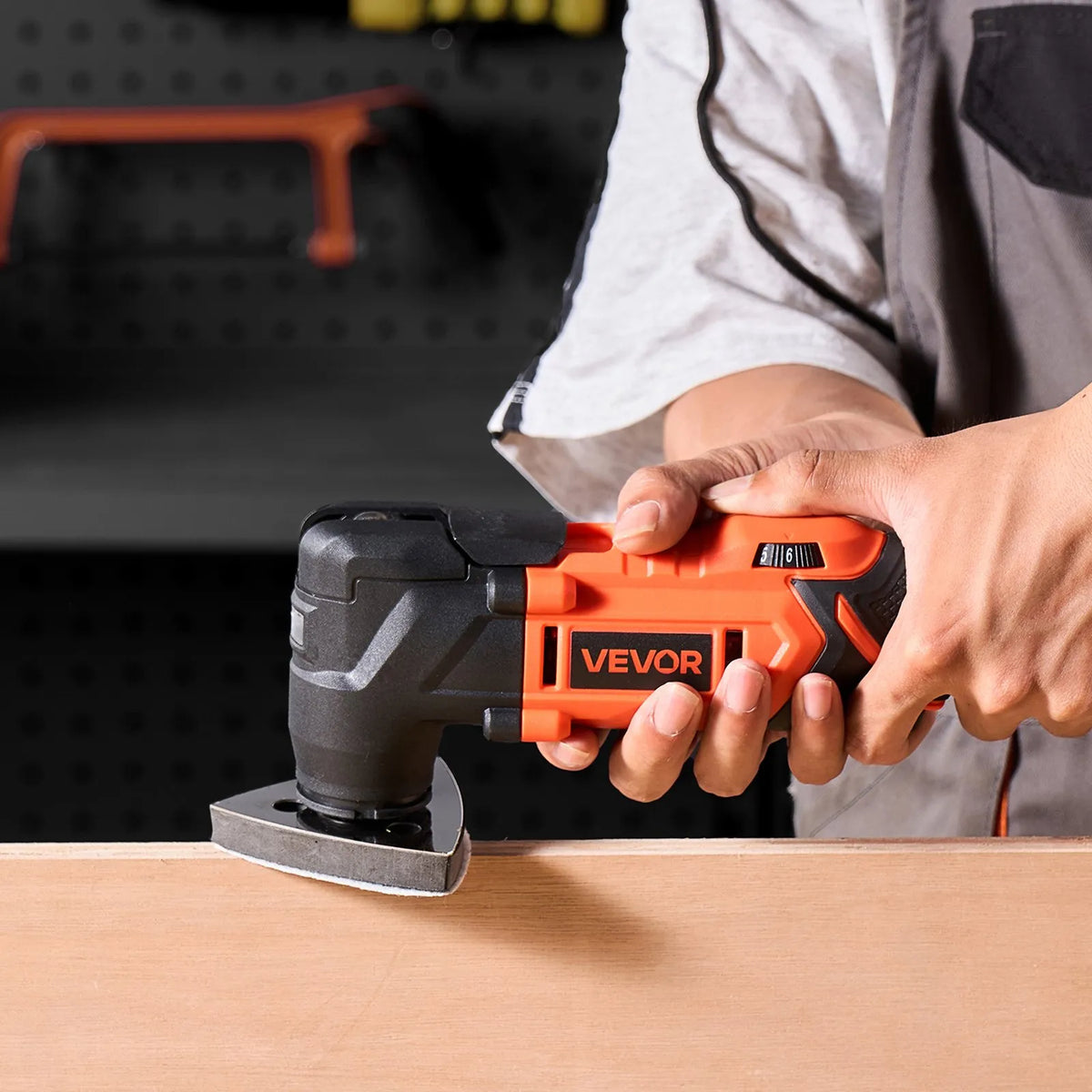 VEVOR Cordless Multi-Function Oscillating Tool 20V with 6 Speeds (8500–17000 OPM), 3.2° Oscillation Angle, 2.0 Ah Battery and Charger, 12 Cutting Accessories and LED Work Light