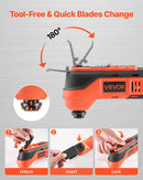 VEVOR bezvadu oscilējošais daudzfunkcionālais instruments, 12 V oscilējošais zāģa instruments ar 6 maināmiem ātrumiem (6000–17 500 OPM), 3,2° oscilācijas leņķi, 2,0 Ah akumulatoru un lādētāju, 8 zāģēšanas piederumiem un LED darba apgaismojumu