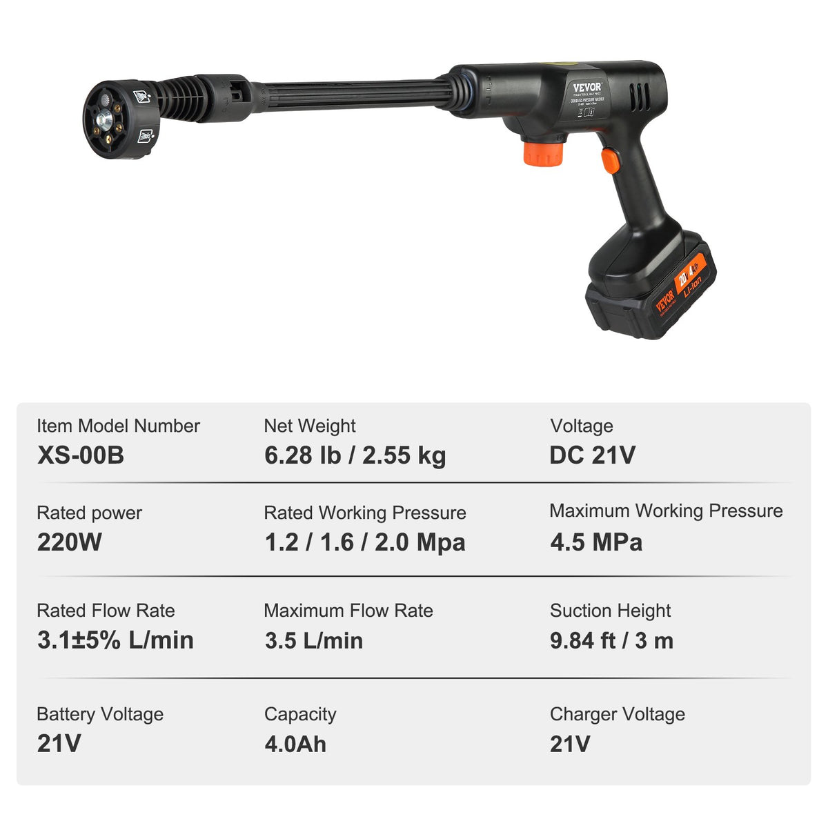 VEVOR augstspiediena bezvadu mazgātājs - portatīvs ūdens smidzināmais pistoles tīrītājs automašīnām, 652 PSI