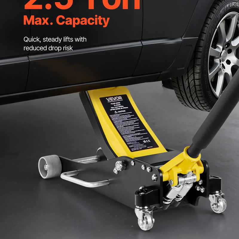 VEVOR zema profila hidrauliskais grīdas domkrats 2,5 t, alumīnija un tērauda konstrukcija, sacīkšu tipa domkrats ar divvirzuļu ātrās pacelšanas sūkni, automobiļu pacēlājs sedaniem un kompaktajiem SUV, pacelšanas diapazons 95–475 mm