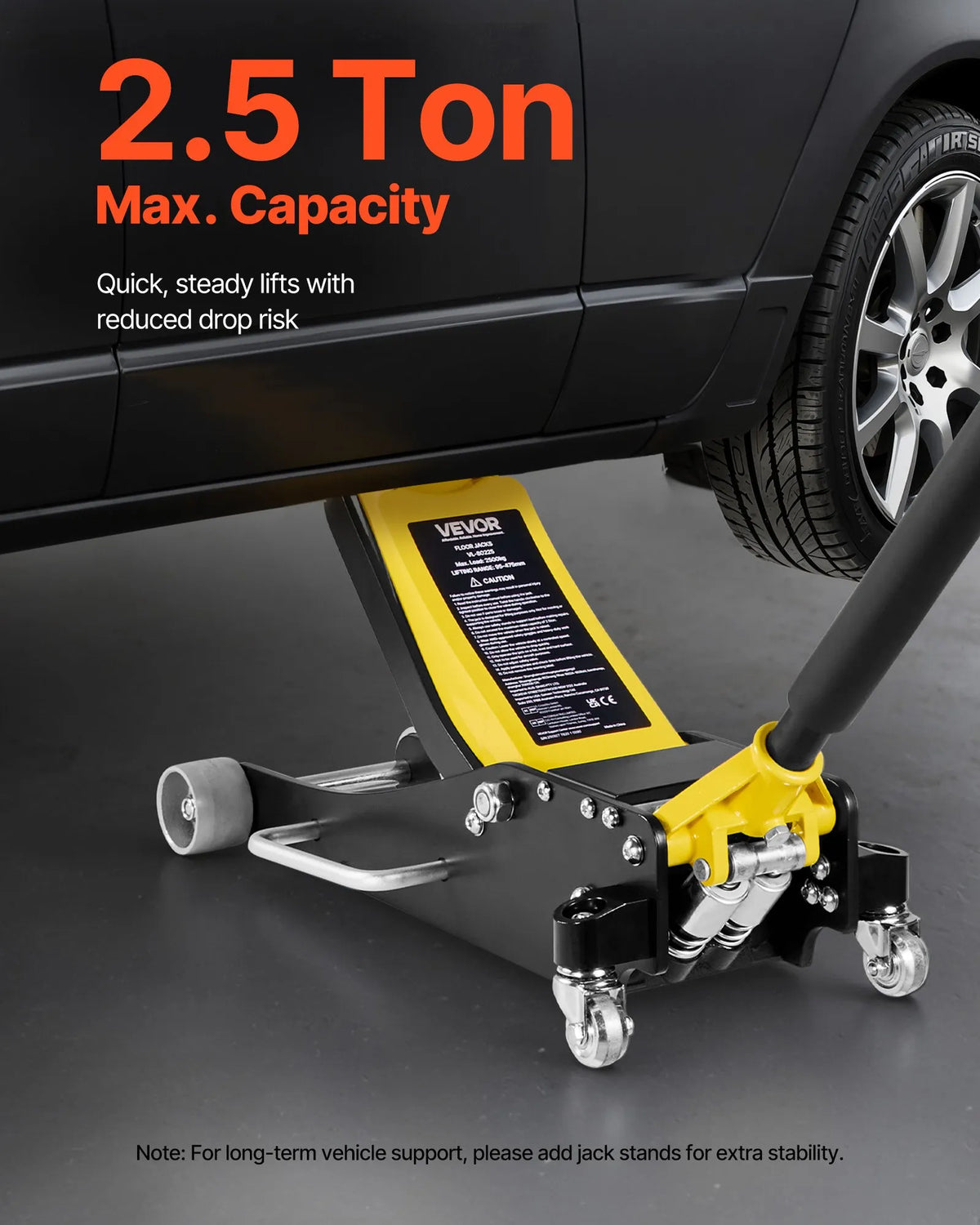 VEVOR Low Profile Hydraulic Floor Jack 2.5 t, Aluminium and Steel Construction, Racing Jack with Dual-Piston Fast-Lift Pump, Car Lift for Sedans and Compact SUVs, Lifting Range 95–475 mm