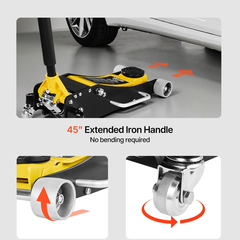 VEVOR zema profila hidrauliskais grīdas domkrats 2,5 t, alumīnija un tērauda konstrukcija, sacīkšu tipa domkrats ar divvirzuļu ātrās pacelšanas sūkni, automobiļu pacēlājs sedaniem un kompaktajiem SUV, pacelšanas diapazons 95–475 mm