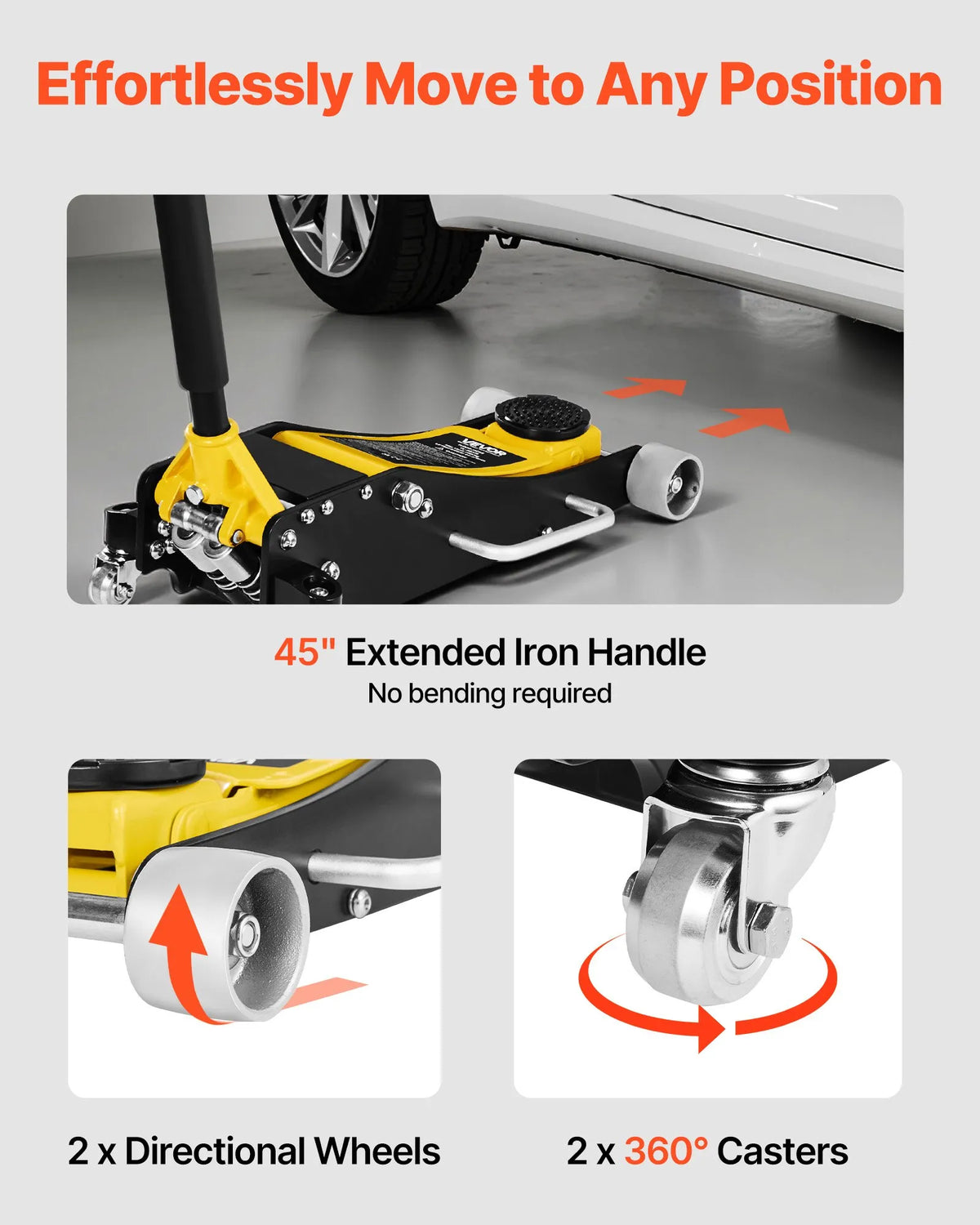 VEVOR Low Profile Hydraulic Floor Jack 2.5 t, Aluminium and Steel Construction, Racing Jack with Dual-Piston Fast-Lift Pump, Car Lift for Sedans and Compact SUVs, Lifting Range 95–475 mm