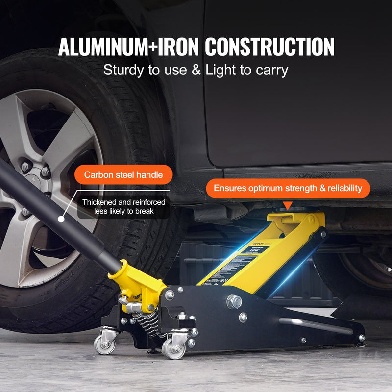 VEVOR Zema profila grīdas domkrats 2 tonnas smaguma kategorijā ar dubultiem virzuļiem un ātro sūkni