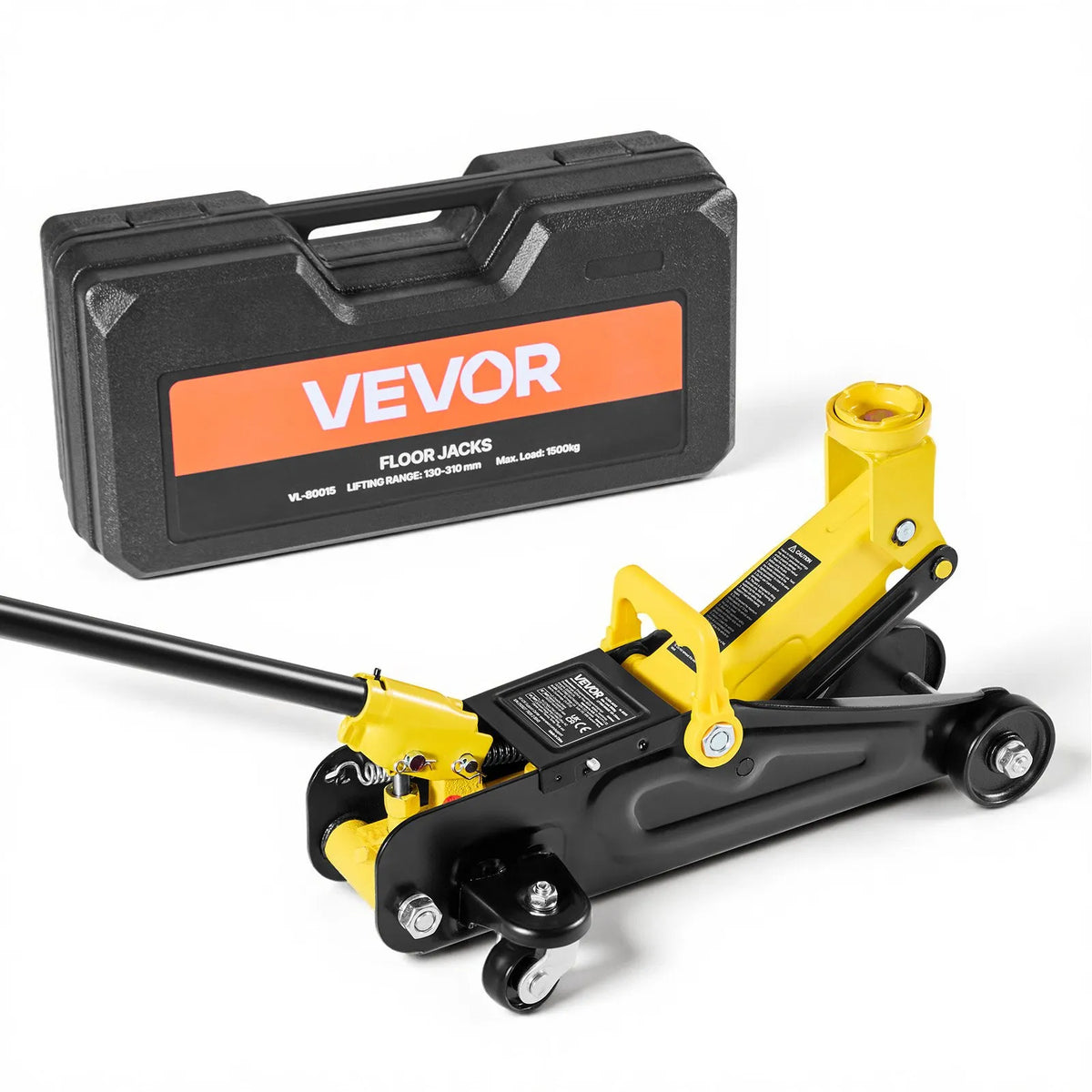 VEVOR Low Profile Hydraulic Floor Jack 1.5 t, Steel Scissor-Type Jack with Single-Acting Fast-Lift Pump, Transport Case, Car Lift for Sports Cars and Sedans, Lifting Range 130–310 mm