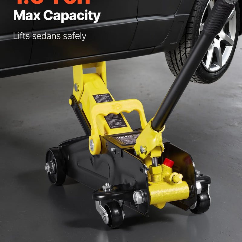 VEVOR zema profila hidrauliskais grīdas domkrats 1,5 t, tērauda sacīkšu tipa domkrats ar vienvirzuļa ātrās pacelšanas sūkni, transportēšanas koferis, automobiļu pacēlājs sporta auto un sedaniem, pacelšanas diapazons 130–310 mm