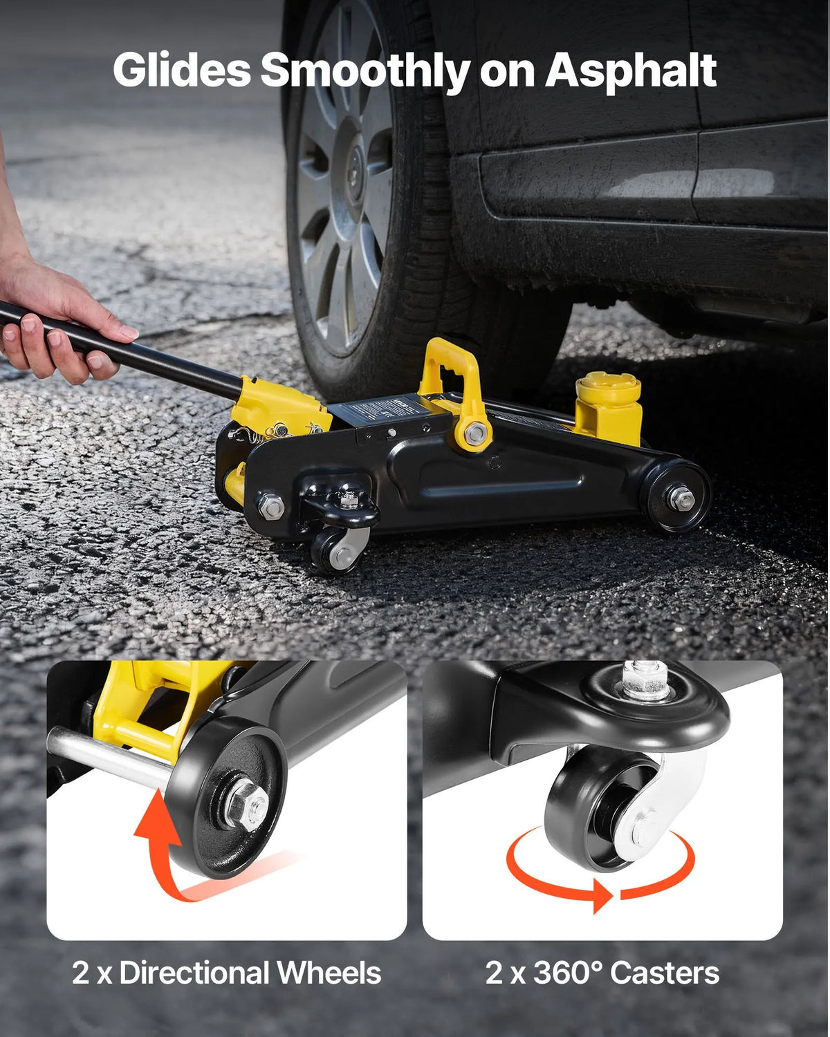 VEVOR Low Profile Hydraulic Floor Jack 1.5 t, Steel Scissor-Type Jack with Single-Acting Fast-Lift Pump, Transport Case, Car Lift for Sports Cars and Sedans, Lifting Range 130–310 mm