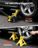 VEVOR zema profila hidrauliskais grīdas domkrats 2 t, tērauda sacīkšu tipa domkrats ar balsta statņiem, vienvirzuļa ātrās pacelšanas sūknis, automobiļu pacēlājs sporta auto un kompaktiem SUV, pacelšanas diapazons 130–310 mm