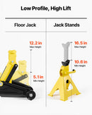 VEVOR zema profila hidrauliskais grīdas domkrats 2 t, tērauda sacīkšu tipa domkrats ar balsta statņiem, vienvirzuļa ātrās pacelšanas sūknis, automobiļu pacēlājs sporta auto un kompaktiem SUV, pacelšanas diapazons 130–310 mm