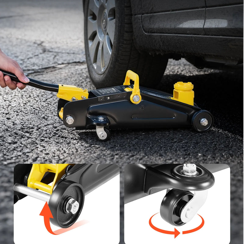 VEVOR zema profila hidrauliskais grīdas domkrats 2 t, tērauda sacīkšu tipa domkrats ar balsta statņiem, vienvirzuļa ātrās pacelšanas sūknis, automobiļu pacēlājs sporta auto un kompaktiem SUV, pacelšanas diapazons 130–310 mm