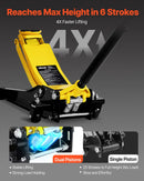 VEVOR zema profila grīdas domkrats, maksimālā slodze 2 t, tērauda sacīkšu grīdas domkrats ar diviem virzuļiem un ātrās pacelšanas sūkni, smagās hidraulikas ratiņu pacēlājs sporta automašīnām un sedaniem, pacelšanas diapazons 75–505 mm.