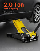 VEVOR zema profila grīdas domkrats, maksimālā slodze 2 t, tērauda sacīkšu grīdas domkrats ar diviem virzuļiem un ātrās pacelšanas sūkni, smagās hidraulikas ratiņu pacēlājs sporta automašīnām un sedaniem, pacelšanas diapazons 75–505 mm.