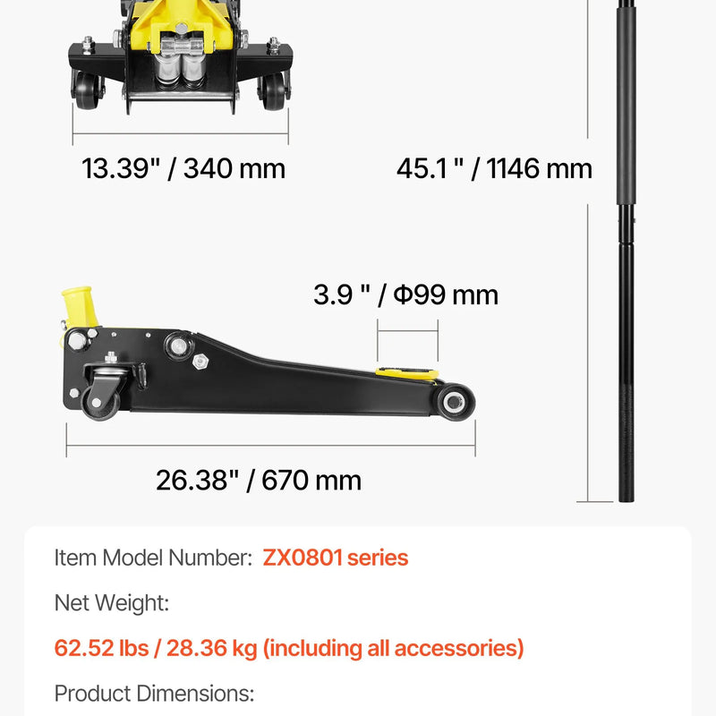 VEVOR zema profila grīdas domkrats, maksimālā slodze 2 t, tērauda sacīkšu grīdas domkrats ar diviem virzuļiem un ātrās pacelšanas sūkni, smagās hidraulikas ratiņu pacēlājs sporta automašīnām un sedaniem, pacelšanas diapazons 75–505 mm.