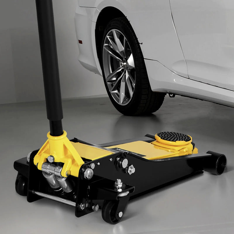 VEVOR zema profila grīdas domkrats, maksimālā slodze 2 t, tērauda sacīkšu grīdas domkrats ar diviem virzuļiem un ātrās pacelšanas sūkni, smagās hidraulikas ratiņu pacēlājs sporta automašīnām un sedaniem, pacelšanas diapazons 75–505 mm.