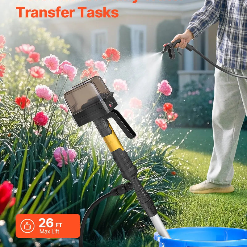 VEVOR bezvada stieņa tipa ūdens pārsūknēšanas sūknis 33 l/min, pārnēsājams drenāžas sūknis ar NPT 3/4 dārza šļūtenes pieslēgumu, saderīgs ar DEWALT 20 V akumulatoru (bez akumulatora), baseinam, dārzam un dīķim